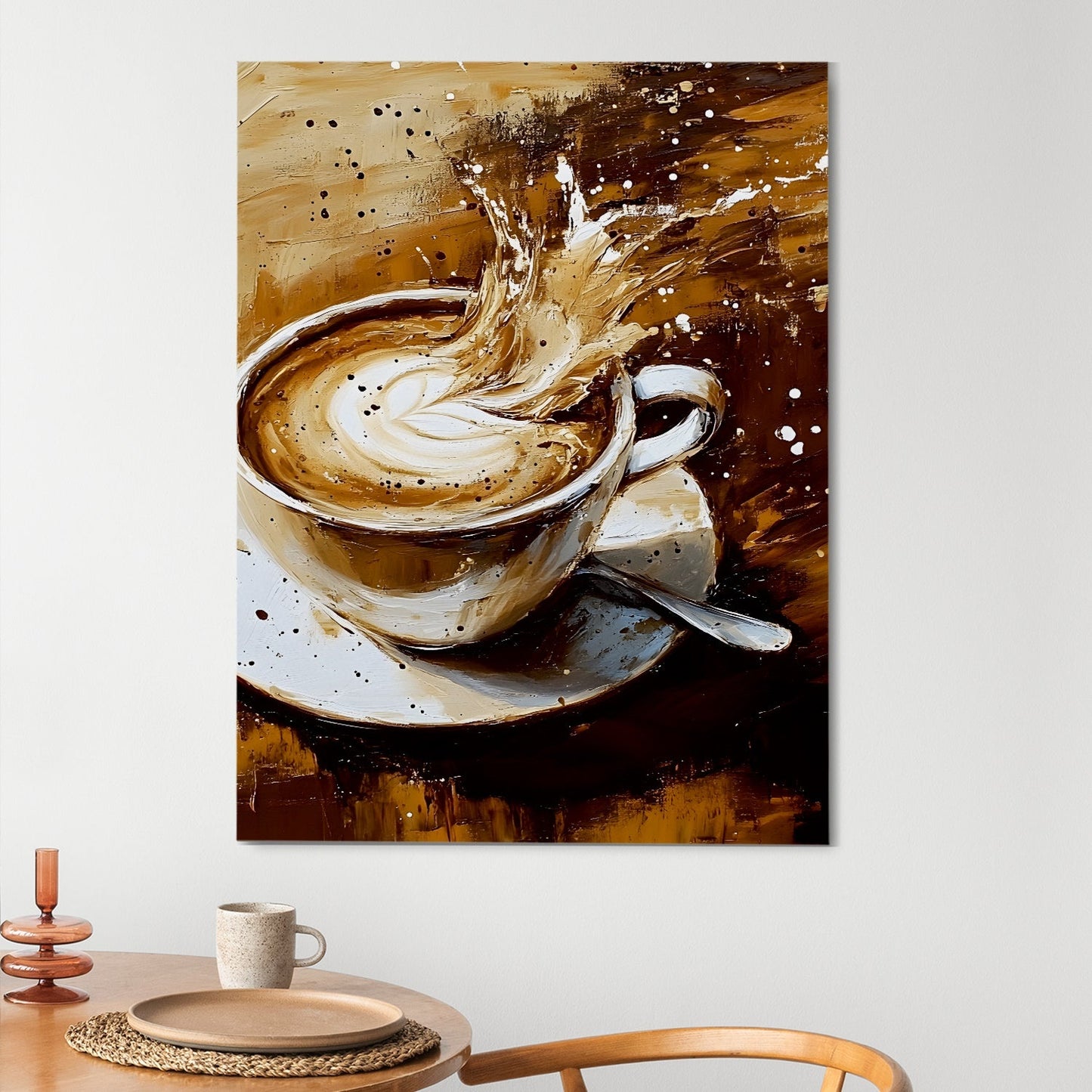 Cappuccino Chaos Canvas Wall Art Painting for Kitchen Décor