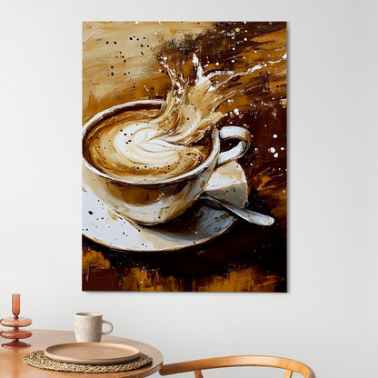 Cappuccino Chaos Canvas Wall Art Painting for Kitchen Décor