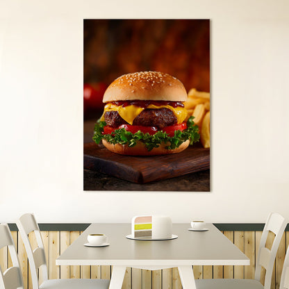 Juicy Cheeseburger Wall Art – Fast Food Kitchen Restaurant Canvas