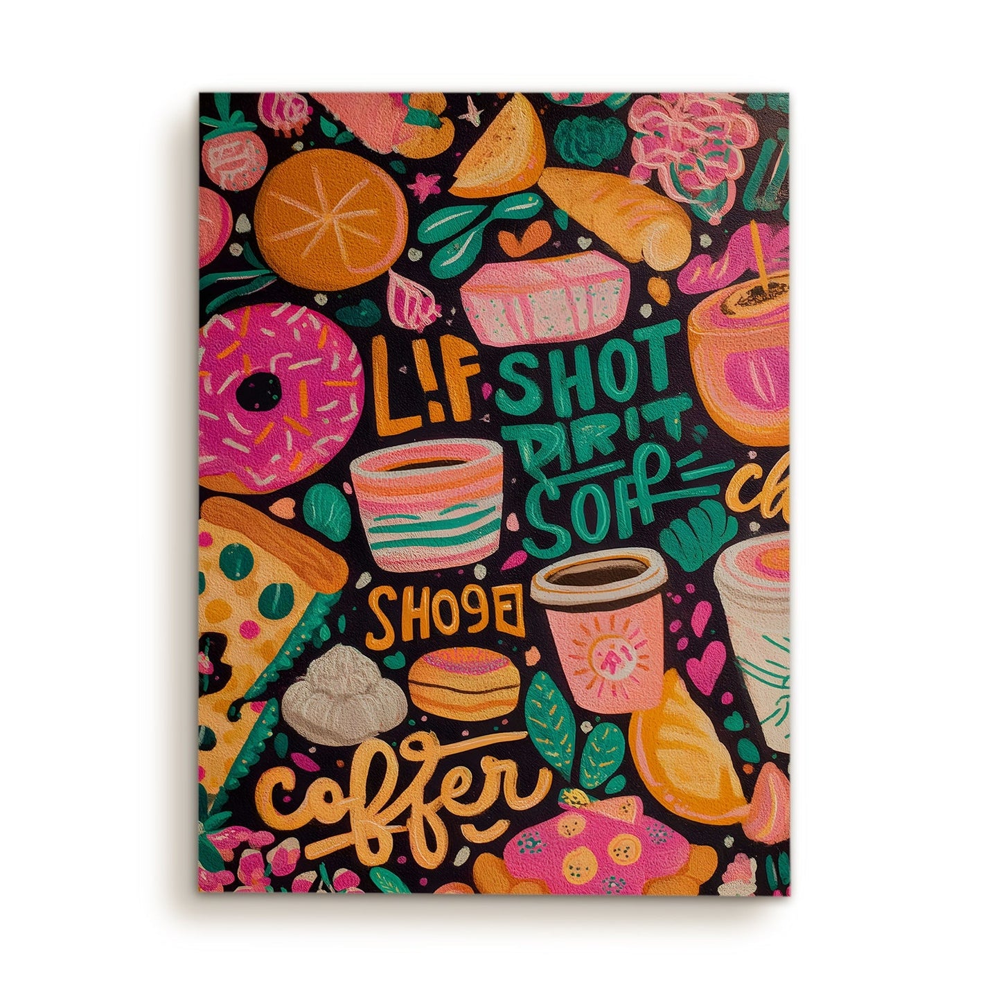 Funky Coffee & Donut Wall Art – Doodle Style Café Canvas