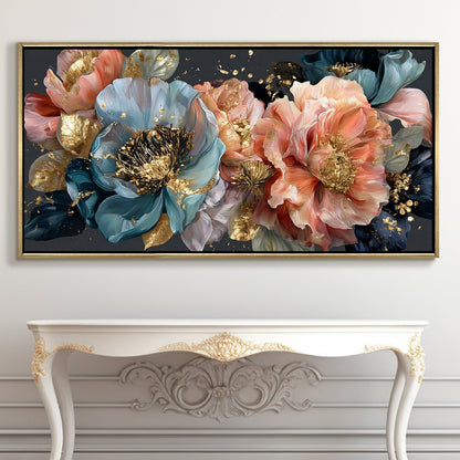 Royal Petals in Teal & Blush Luxury Floral Canvas Wall Art Decor