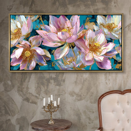 Golden Lotus Garden Luxury Floral Canvas Wall Art for Elegant Decor