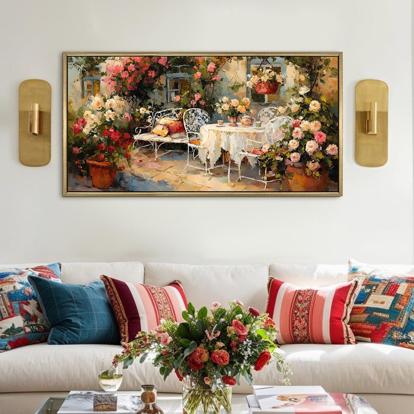 English Tea Garden Wall Art – Elegant Floral Café Canvas