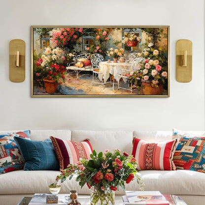 English Tea Garden Wall Art – Elegant Floral Café Canvas