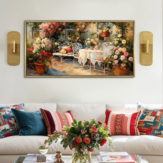 English Tea Garden Wall Art – Elegant Floral Café Canvas