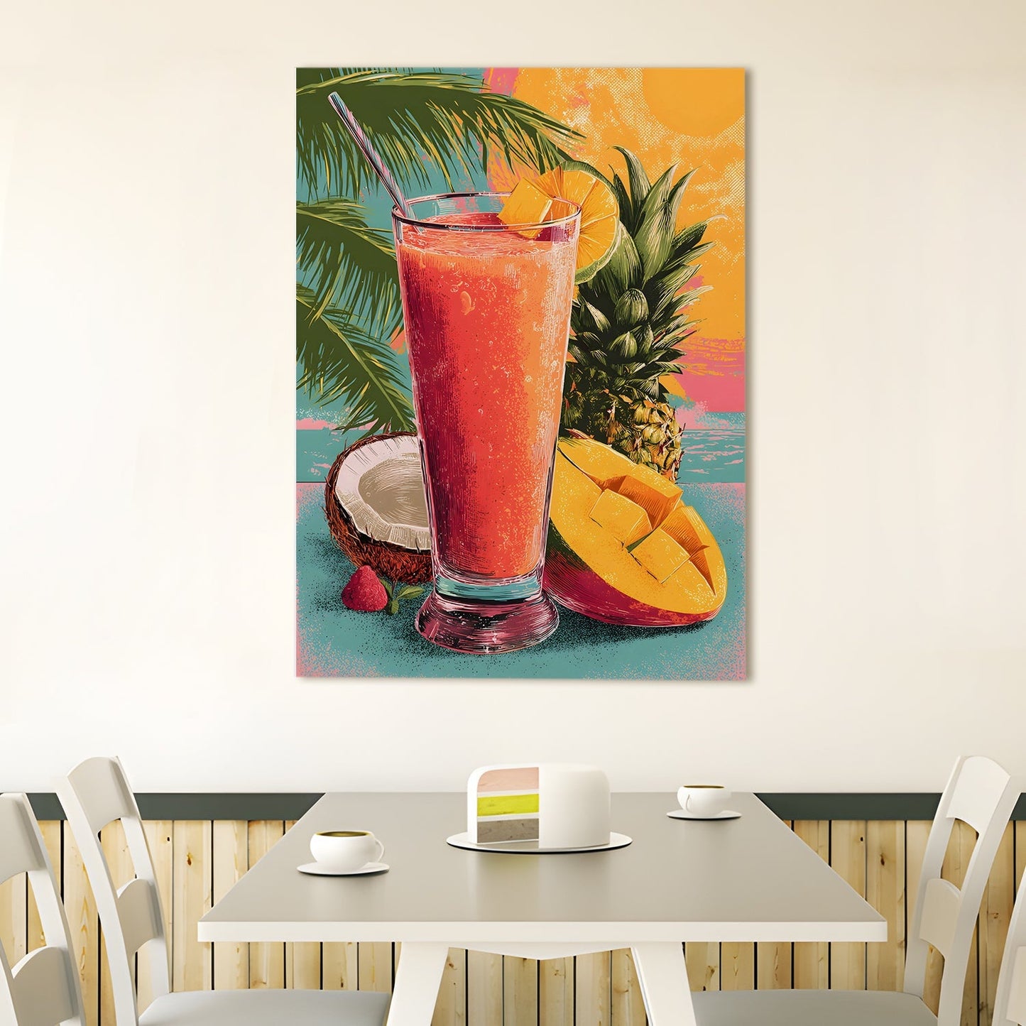 Tropical Fruit Smoothie Wall Art – Colorful Juice Bar Kitchen Canvas