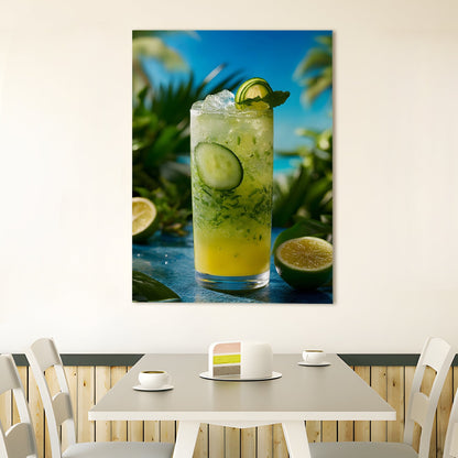 Tropical Lime & Cucumber Drink Canvas Wall Art for Kitchen
