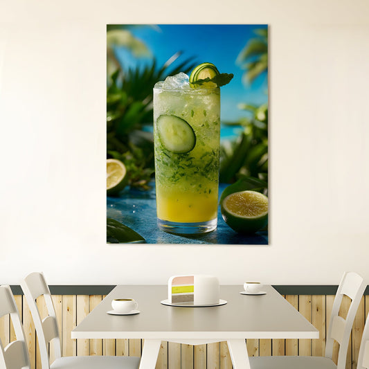 Tropical Lime & Cucumber Drink Canvas Wall Art for Kitchen