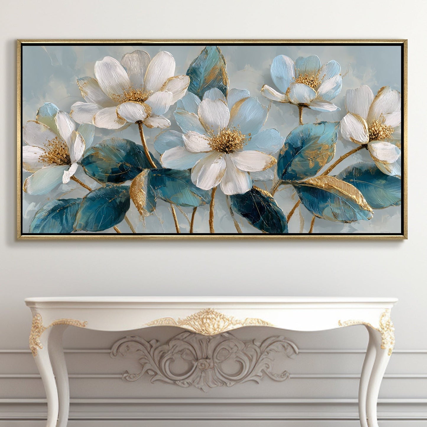 Ivory Bloom Garden Luxury Floral Canvas Wall Art for Elegant Decor