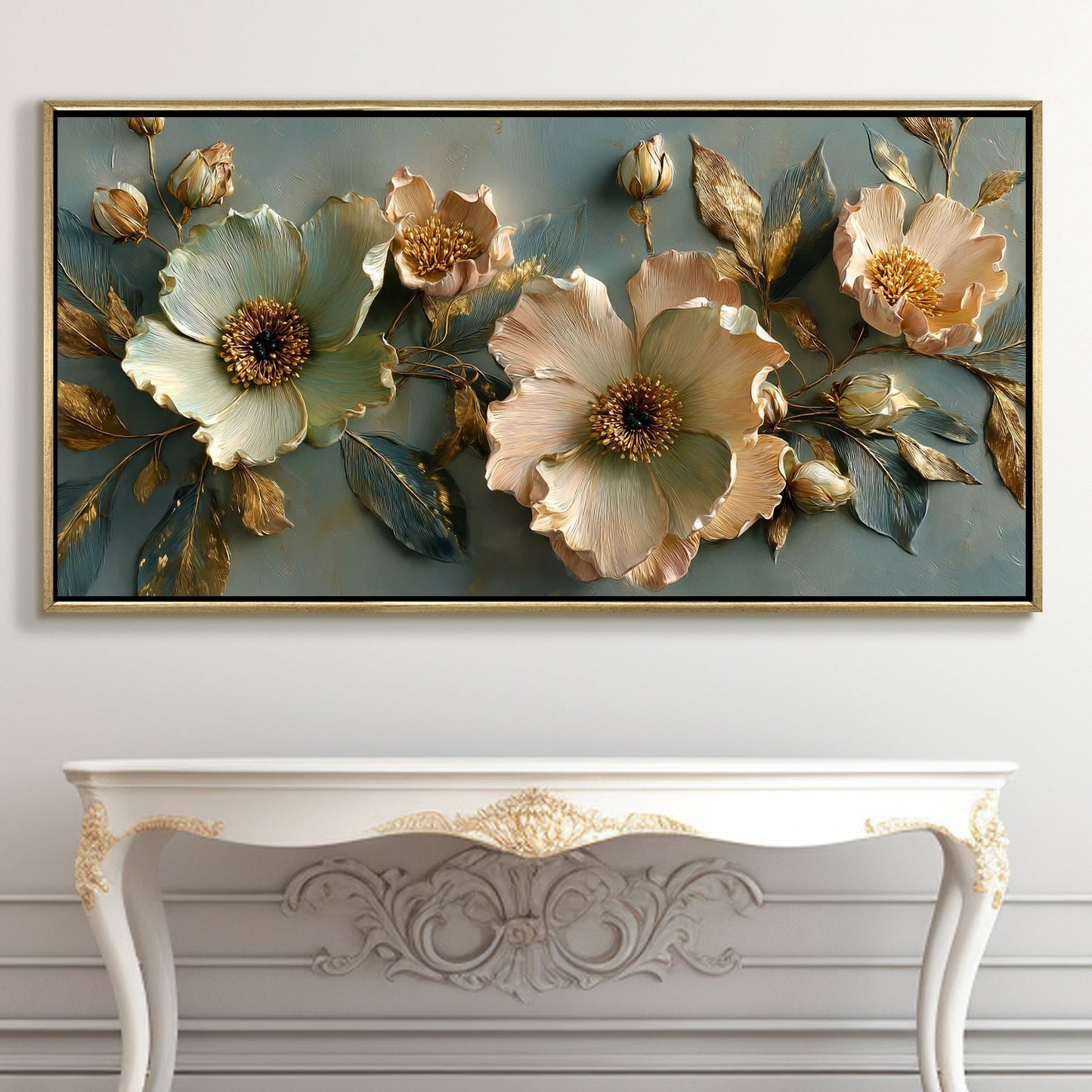 Golden Bloom Floral Luxury Canvas Wall Art for Elegant Home Decor