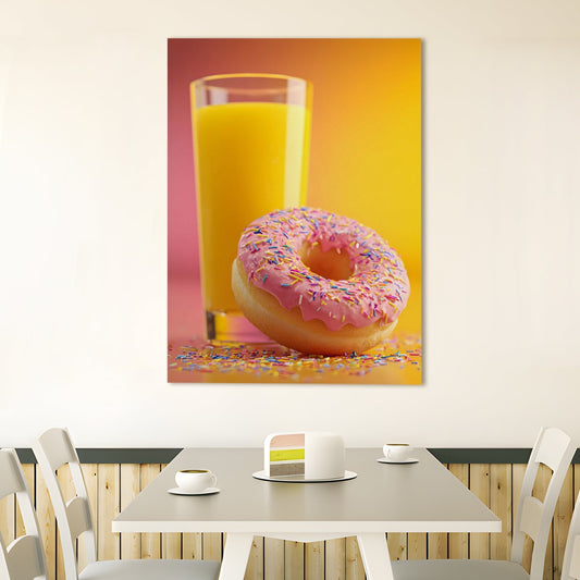 Donut & Orange Juice Wall Art – Fun Café Kitchen Canvas Decor