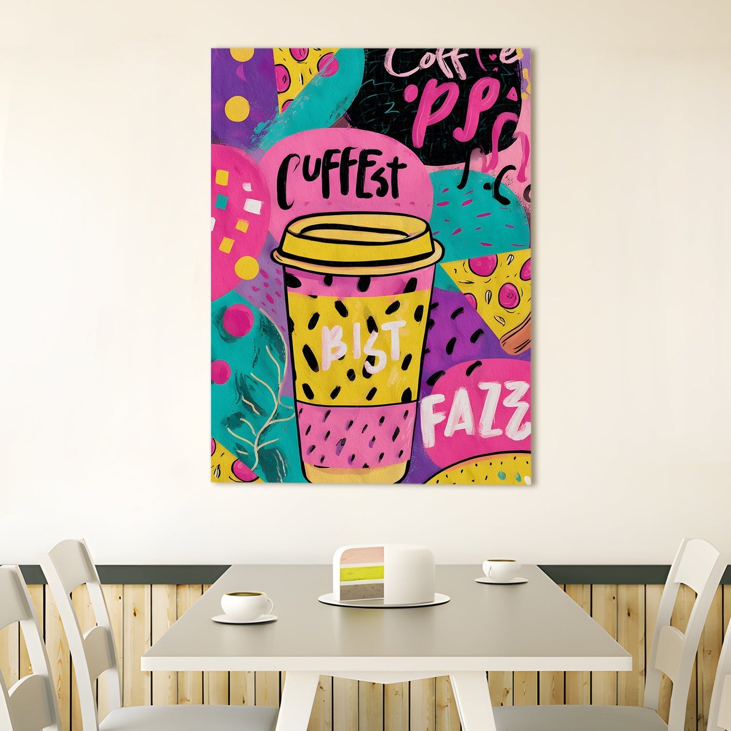 Coffee Cup Pop Art Wall Art – Funky Colorful Café Canvas