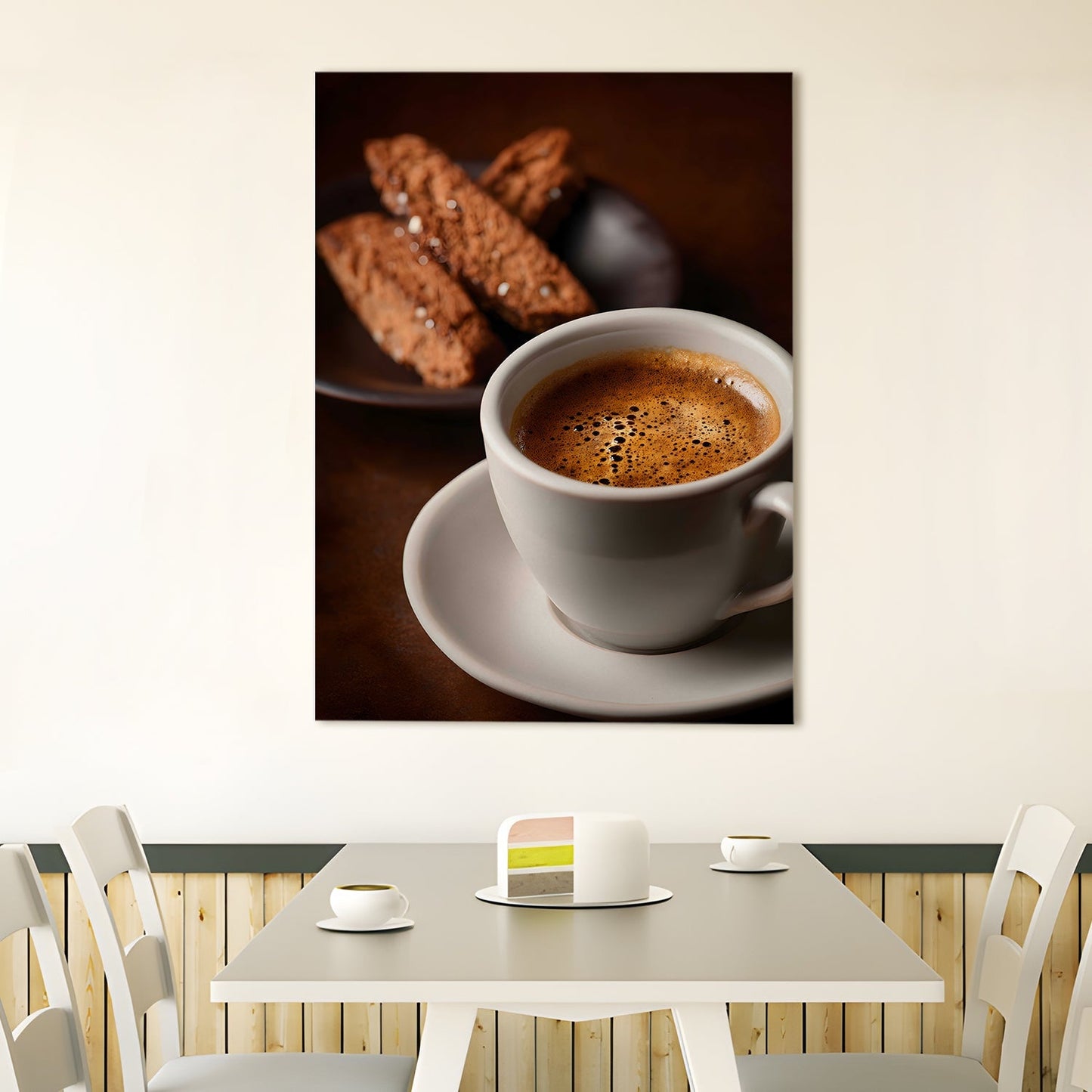 Espresso & Biscotti Wall Art – Rustic Café Kitchen Coffee Canvas