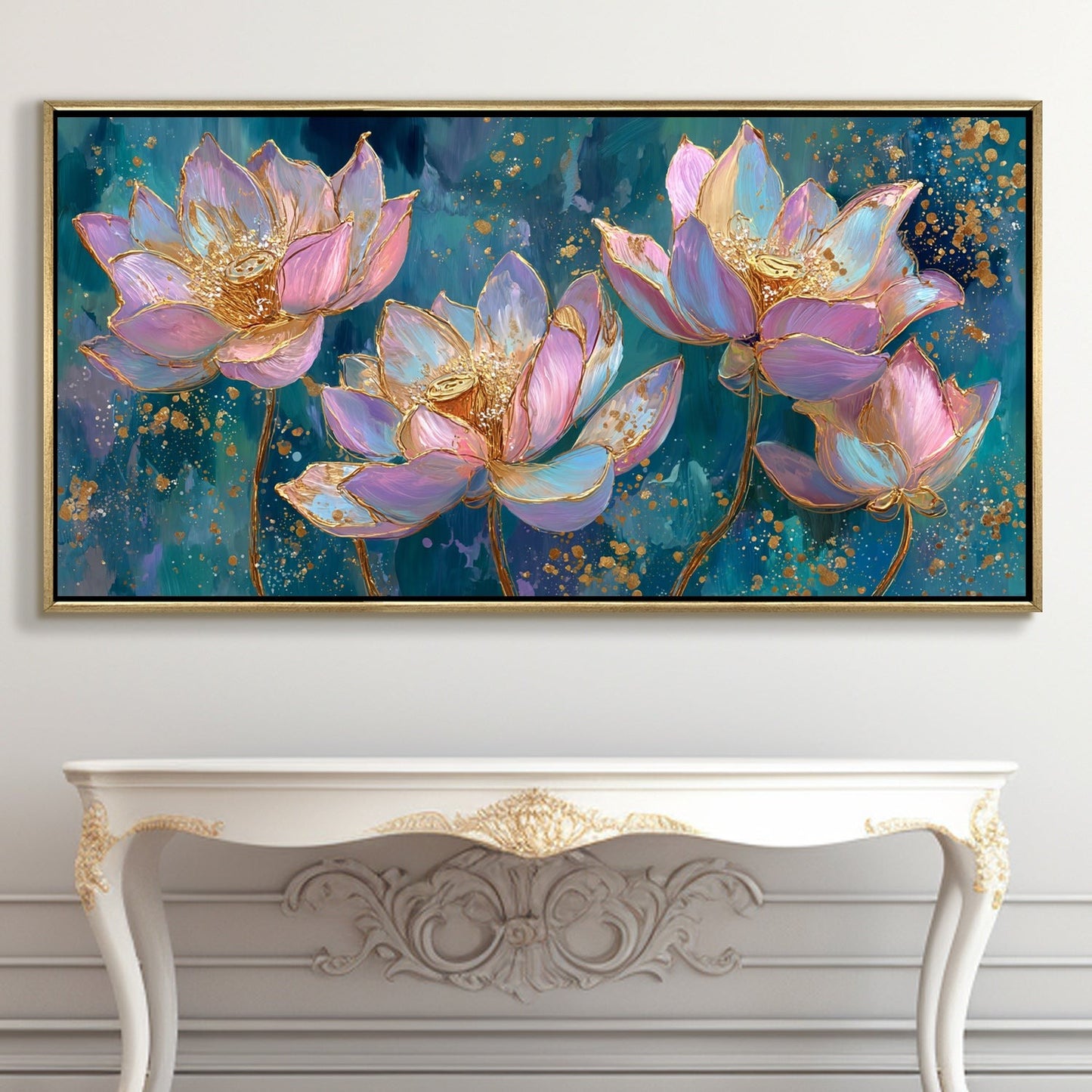 Blush Lotus Elegance Luxury Floral Canvas Wall Art for Home Decor
