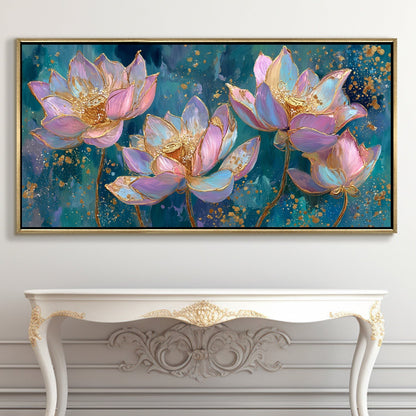 Blush Lotus Elegance Luxury Floral Canvas Wall Art for Home Decor