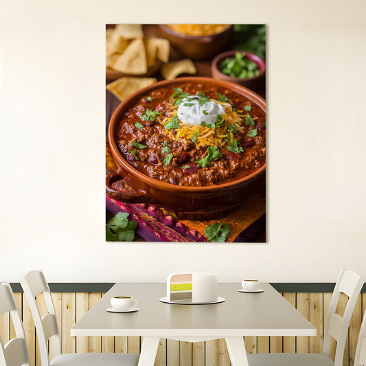Hearty Chili Con Carne Wall Art – Tex-Mex Kitchen Canvas Decor