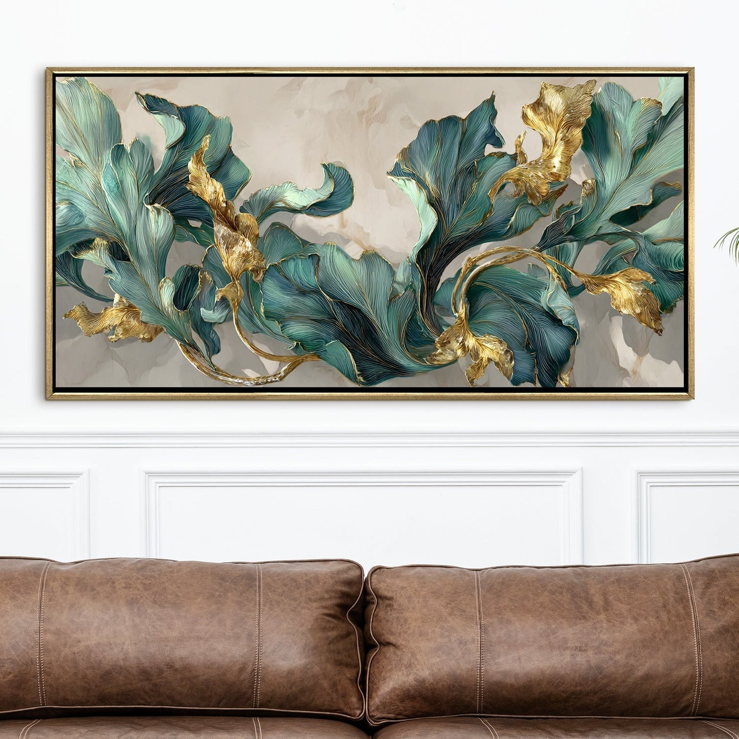 Floral Elegance in Teal, Blush & Gold Luxury Canvas Wall Art Decor