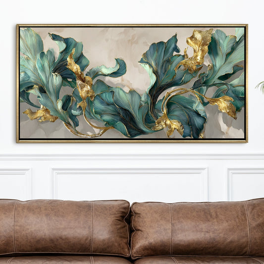 Floral Elegance in Teal, Blush & Gold Luxury Canvas Wall Art Decor