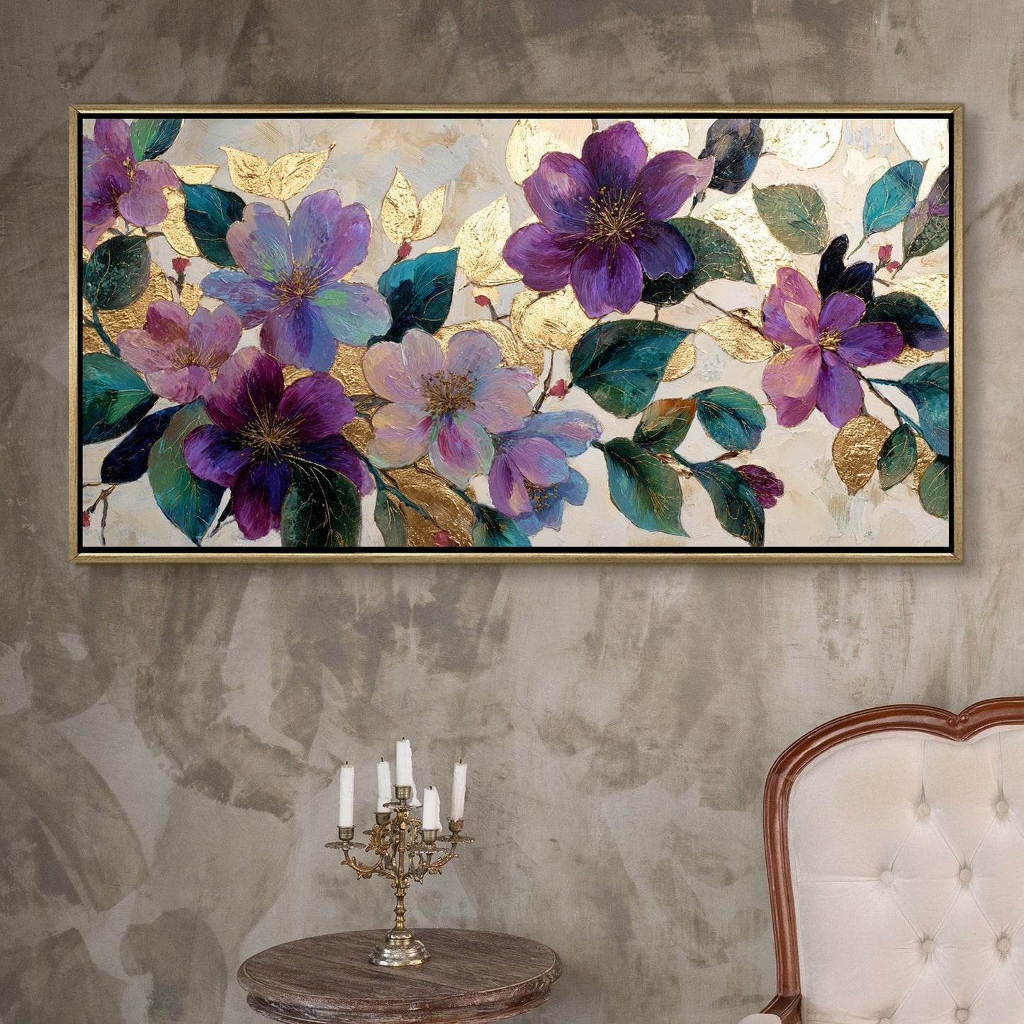Royal Violet Florals Luxury Floral Canvas Wall Art for Elegant Decor