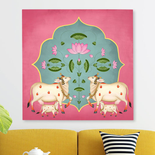 Indian Traditional Pichwai Wall Art Canvas Painting for Home Decor