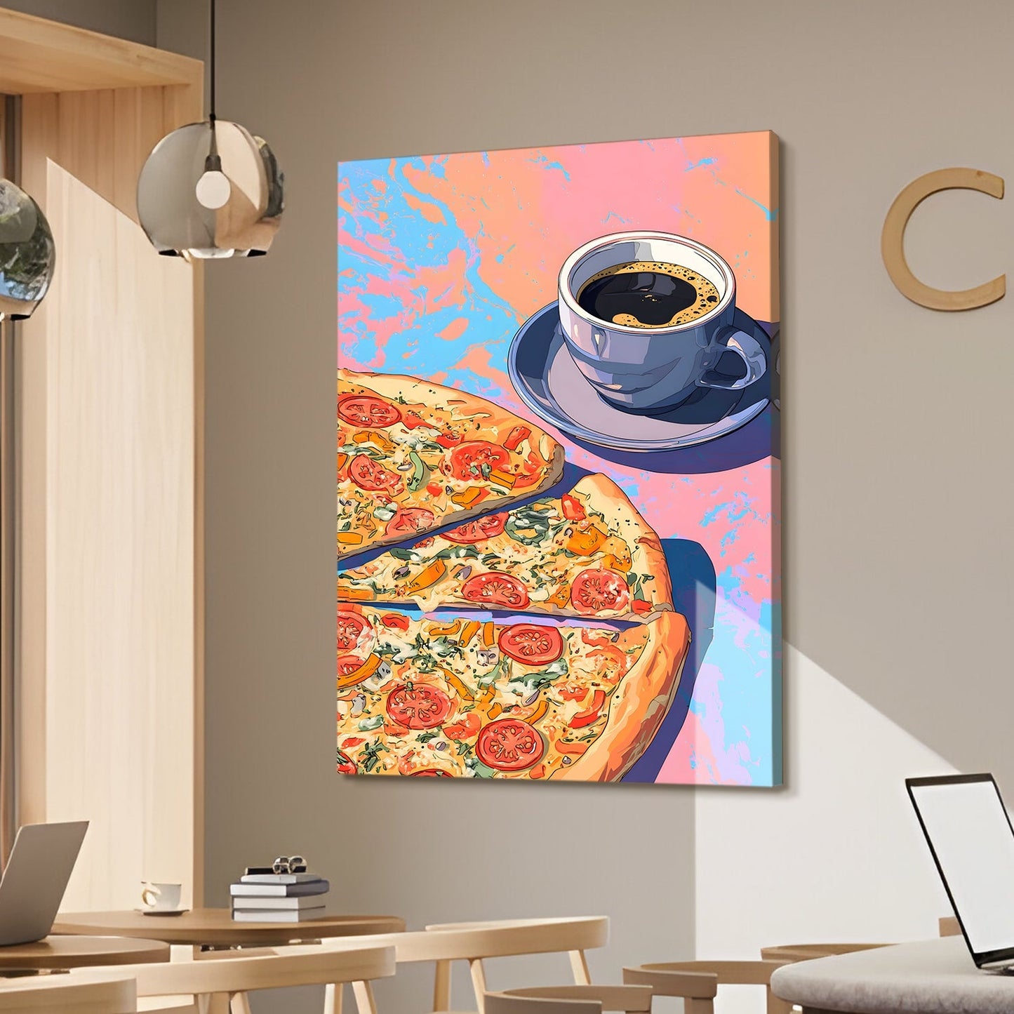 Pop Art Pizza & Coffee Wall Art – Modern Kitchen Café Canvas