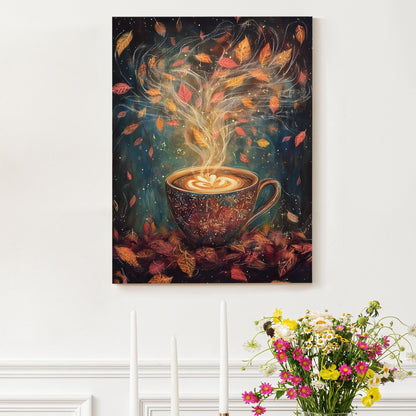 Autumn’s Coffee Magic Canvas Wall Art for Kitchen & Café Décor