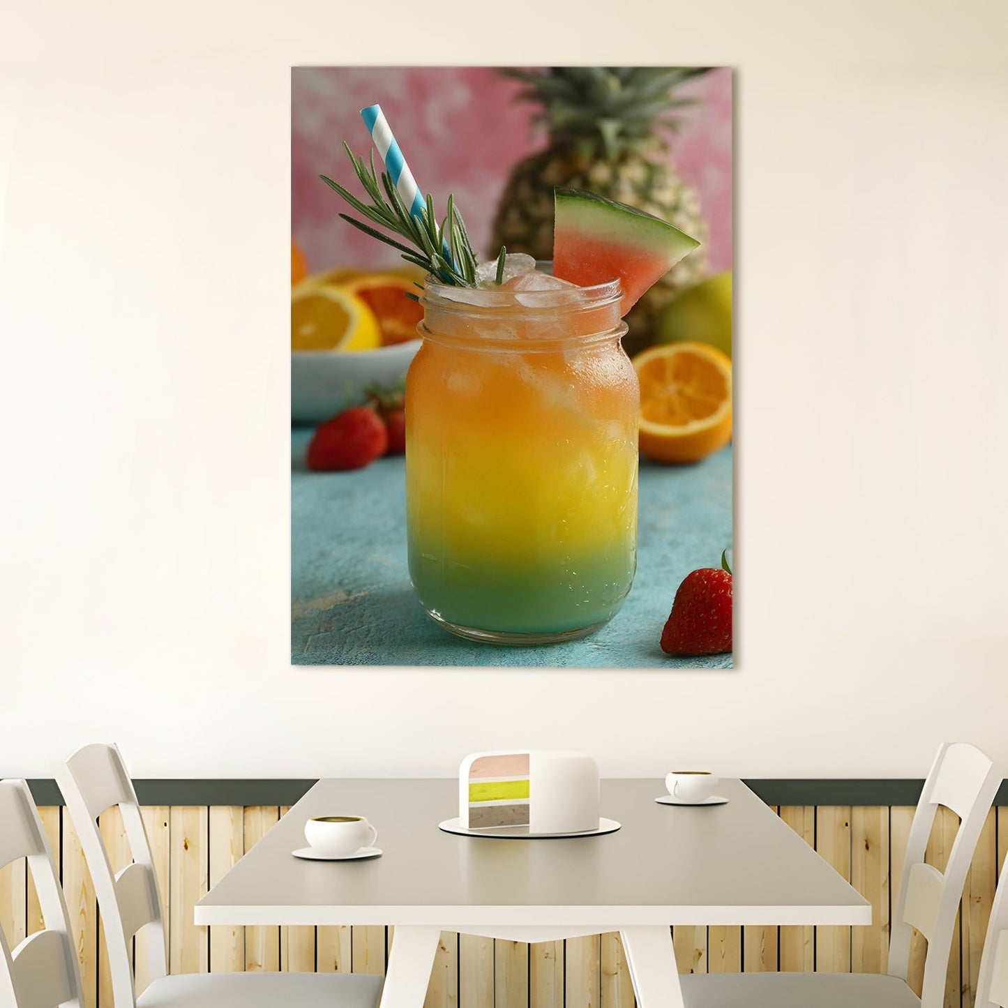 Tropical Fruit Jar Drink Canvas Wall Art for Kitchen Décor