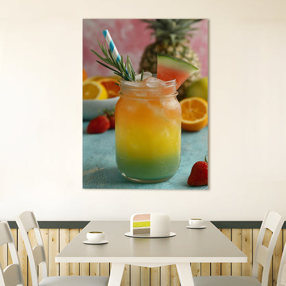 Tropical Fruit Jar Drink Canvas Wall Art for Kitchen Décor