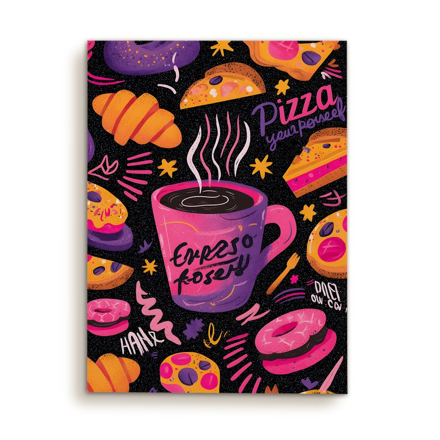 Espresso Coffee & Pizza Wall Art – Quirky Neon Café Canvas