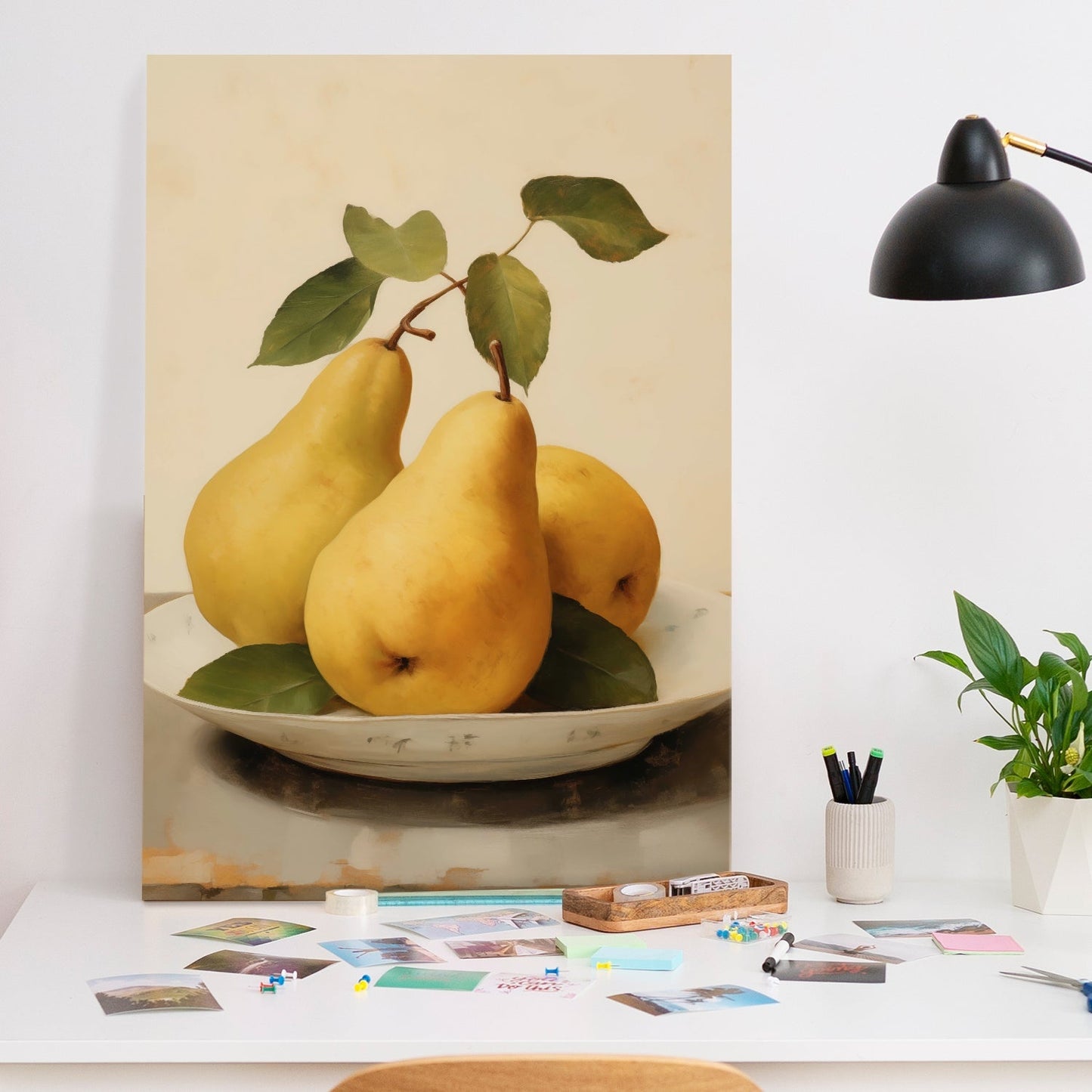 Golden Pears Still Life Wall Art – Elegant Kitchen Canvas Decor