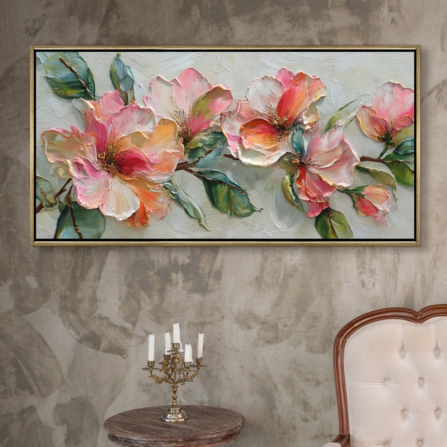 Blush Bloom Floral Luxury Canvas Wall Art for Elegant Home Decor