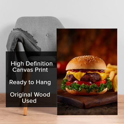 Juicy Cheeseburger Wall Art – Fast Food Kitchen Restaurant Canvas
