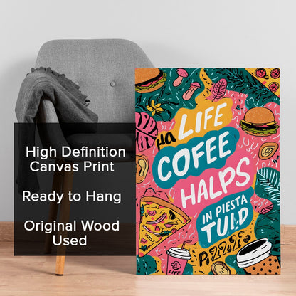 Funky Doodle Coffee Pizza Wall Art – Quote Kitchen Café Canvas
