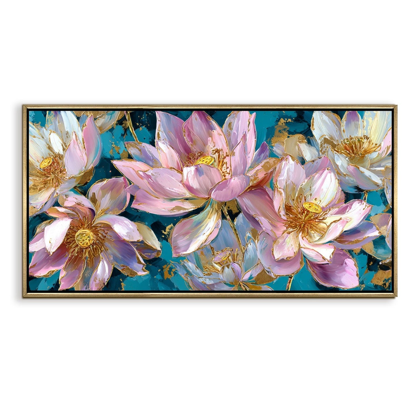 Golden Lotus Garden Luxury Floral Canvas Wall Art for Elegant Decor