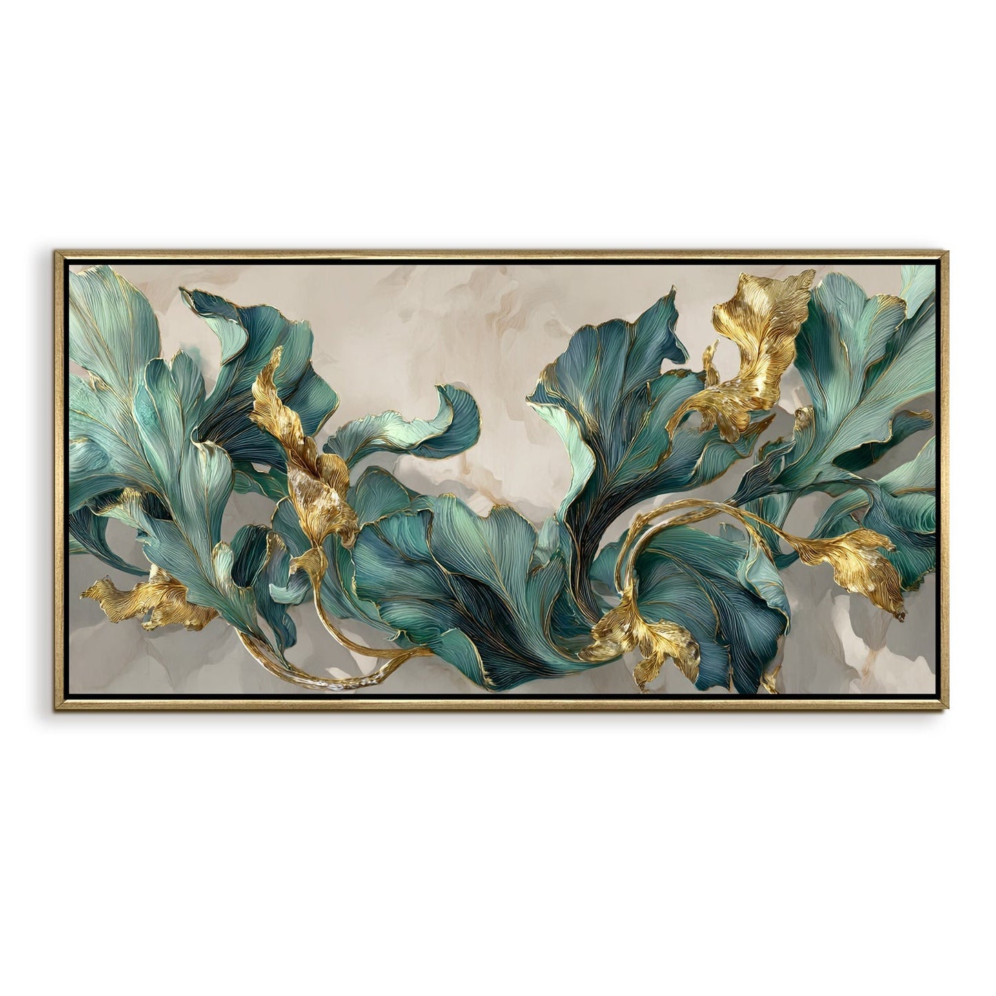 Floral Elegance in Teal, Blush & Gold Luxury Canvas Wall Art Decor