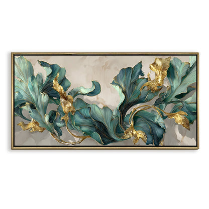 Floral Elegance in Teal, Blush & Gold Luxury Canvas Wall Art Decor