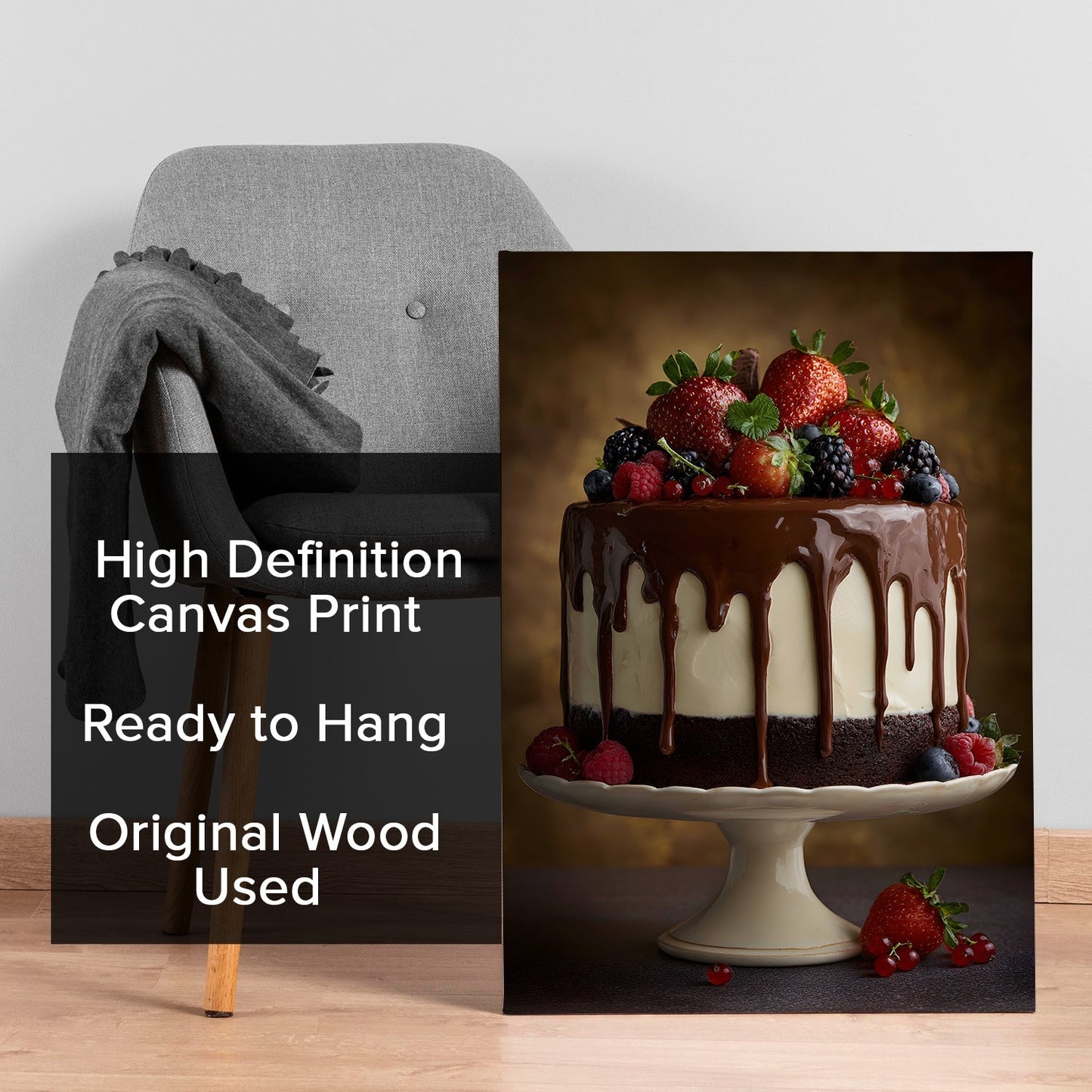 Chocolate Berry Cake Wall Art – Bakery Café Kitchen Canvas Decor