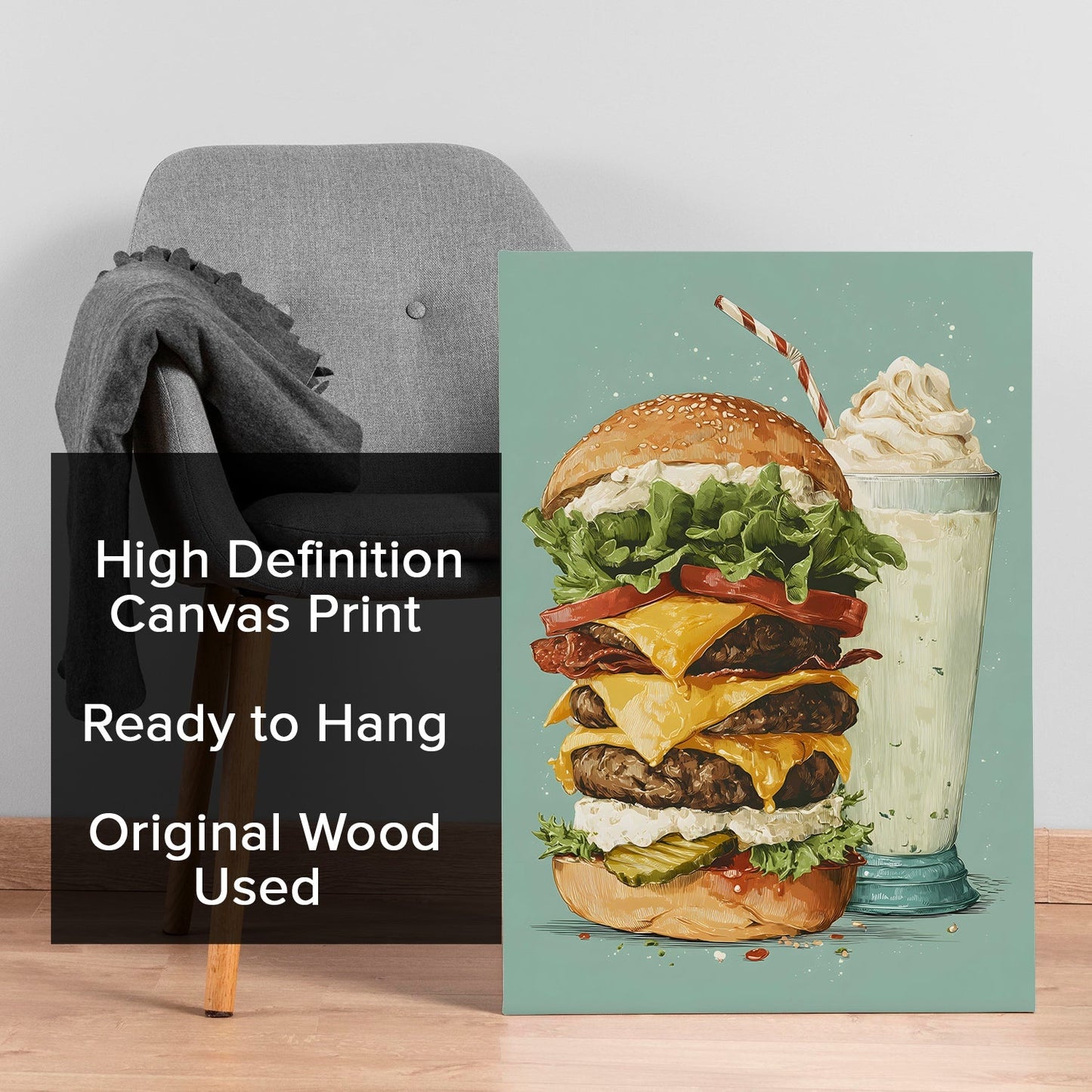 Burger & Milkshake Wall Art – Diner Café Kitchen Canvas Decor