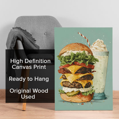 Burger & Milkshake Wall Art – Diner Café Kitchen Canvas Decor