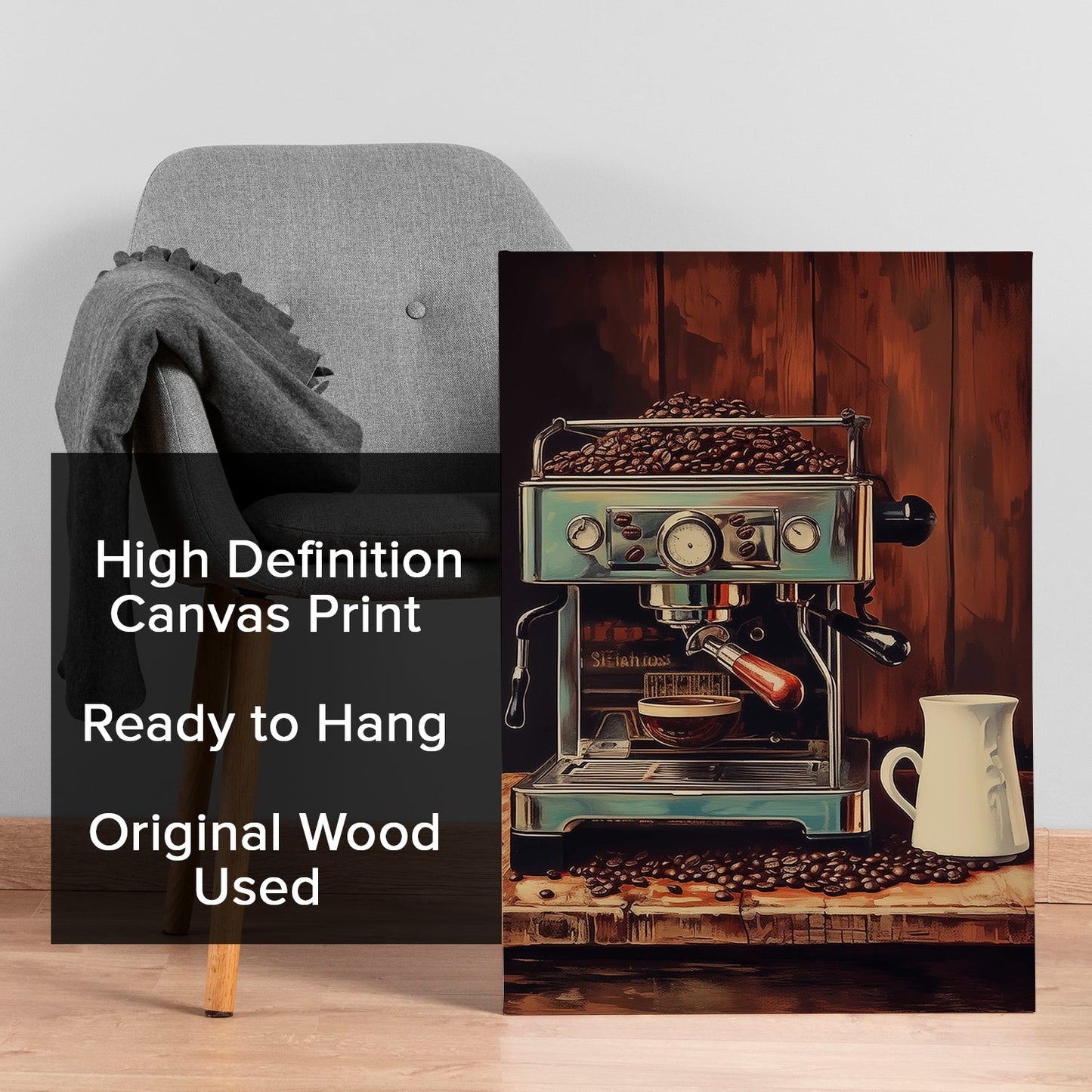 Vintage Coffee Machine Wall Art – Retro Café Kitchen Canvas