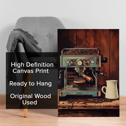 Vintage Coffee Machine Wall Art – Retro Café Kitchen Canvas