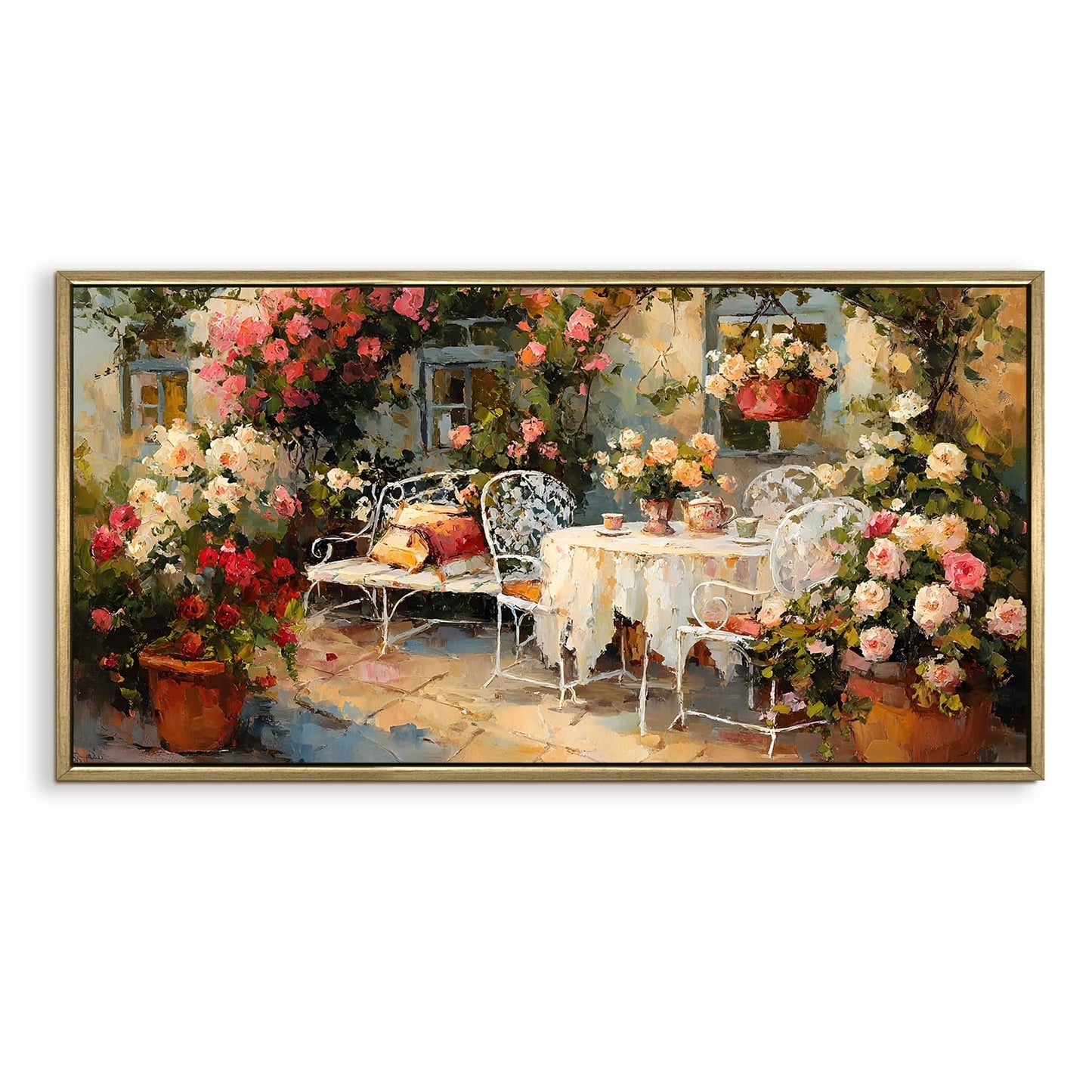 English Tea Garden Wall Art – Elegant Floral Café Canvas