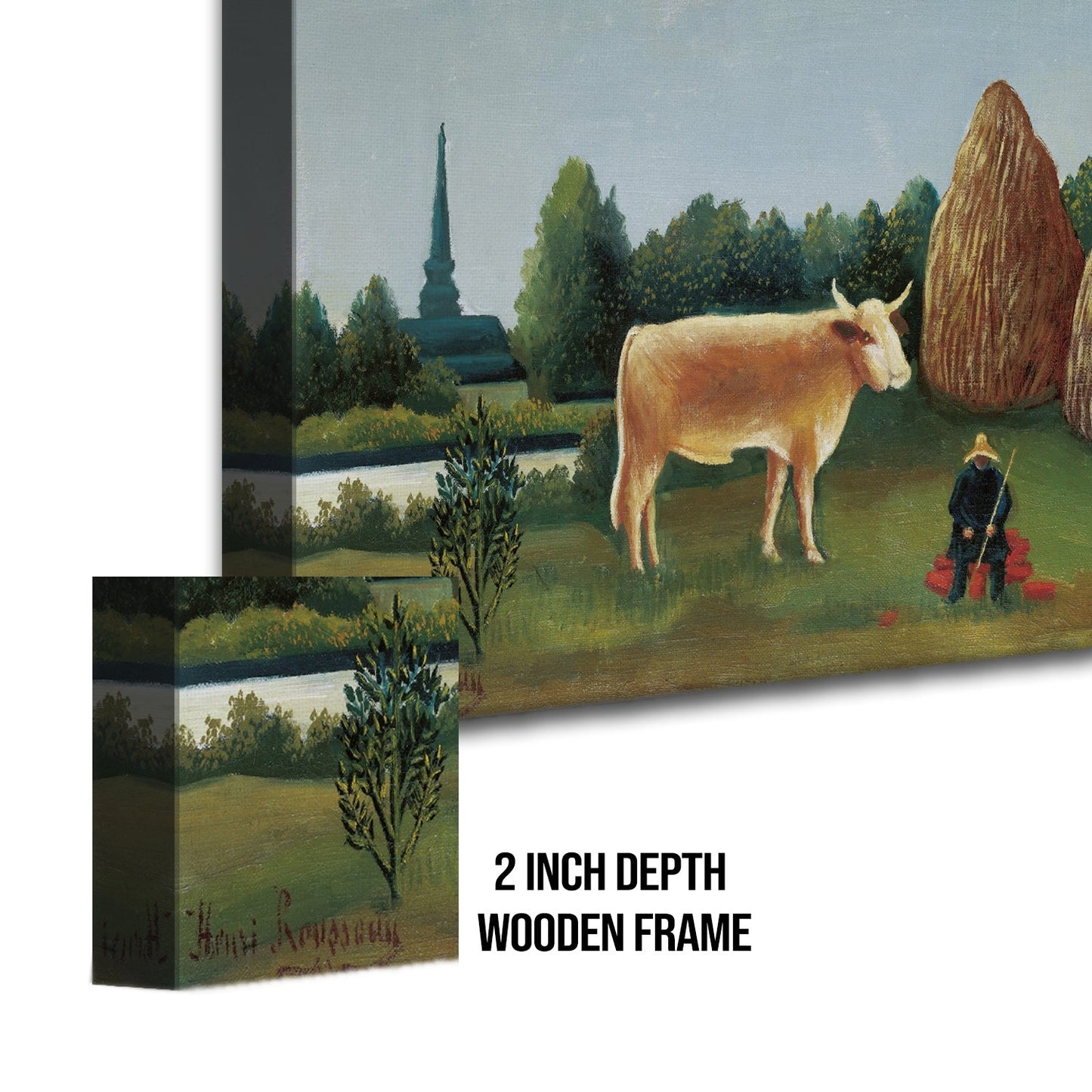 Landscape with Cow and Haystacks Henri Rousseau Canvas Wall Art