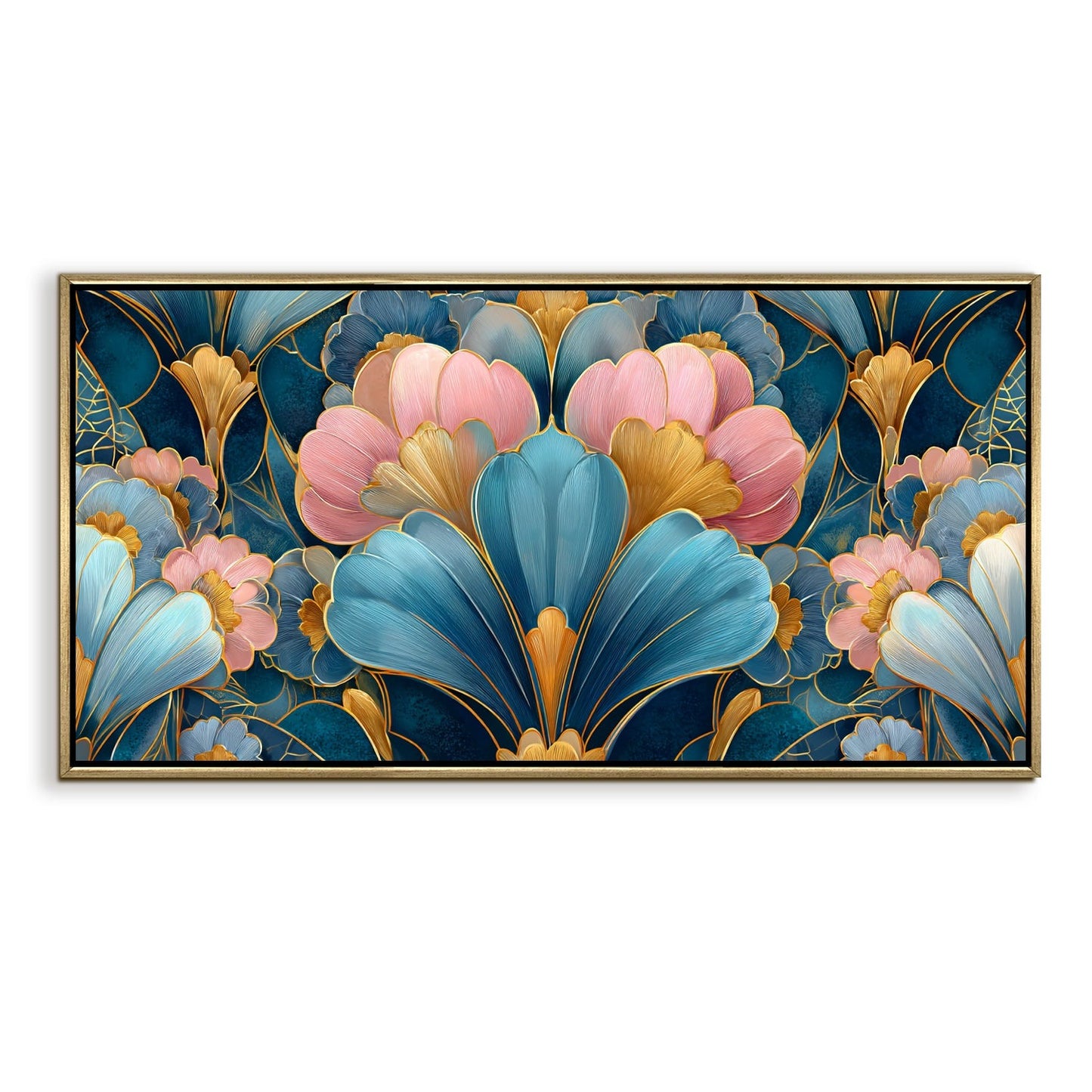 Royal Teal & Blush Floral Luxury Canvas Wall Art for Elegant Decor