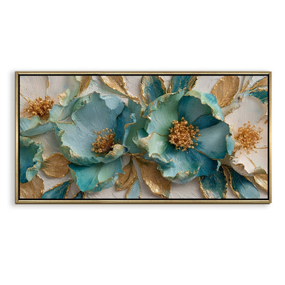 Luxury Teal & Gold Floral Canvas Wall Art for Elegant Home Decor
