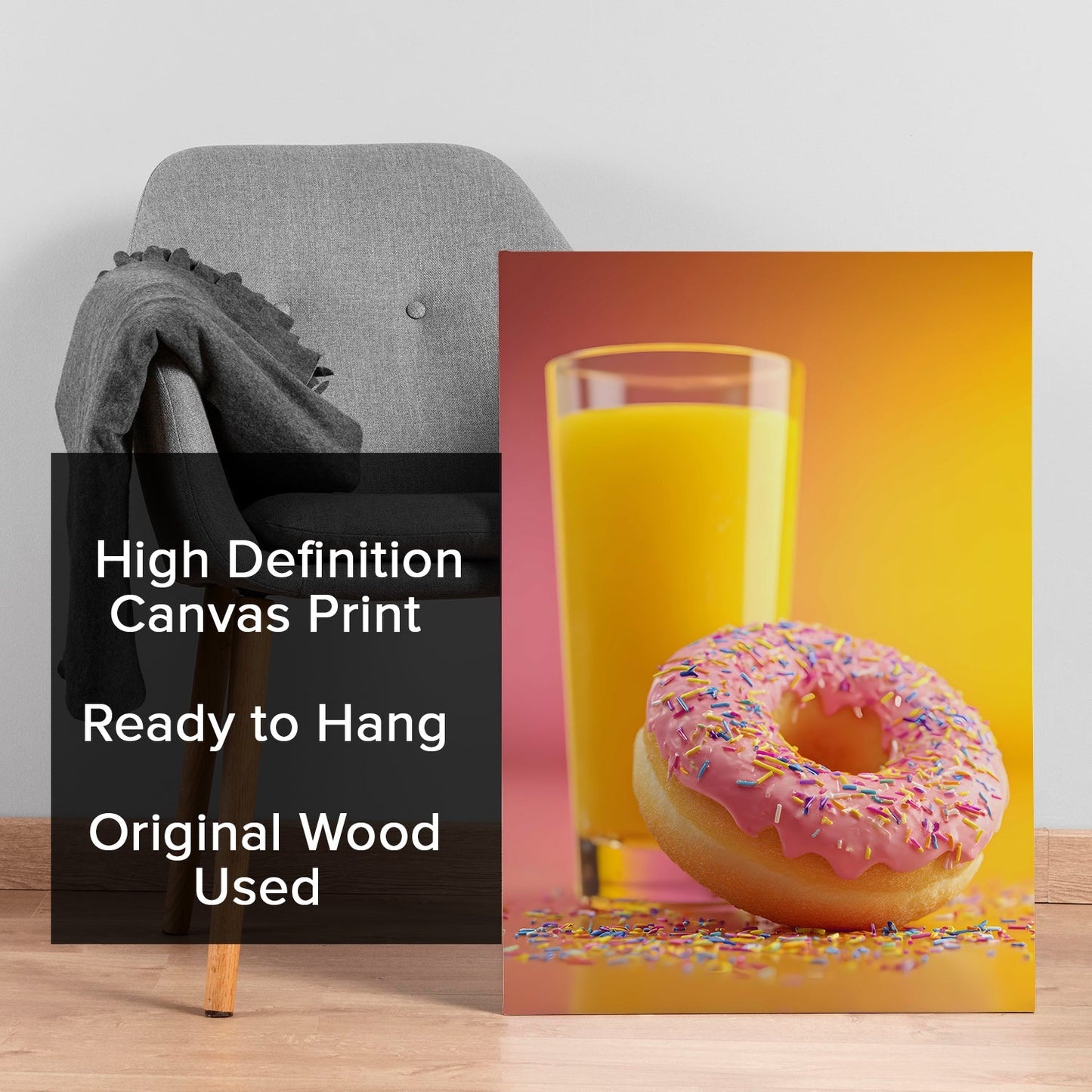 Donut & Orange Juice Wall Art – Fun Café Kitchen Canvas Decor