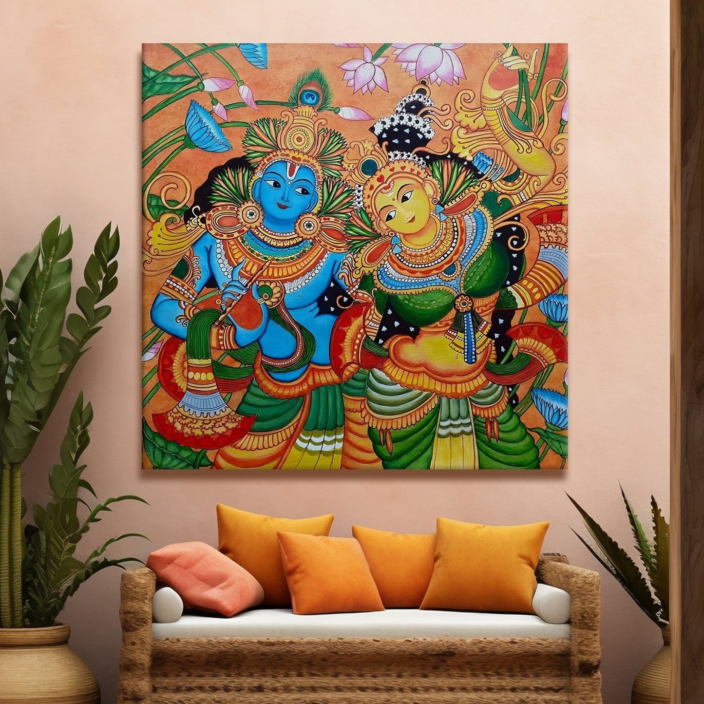 Ethnic Kerala Mural Canvas Painting for Traditional Home Decor