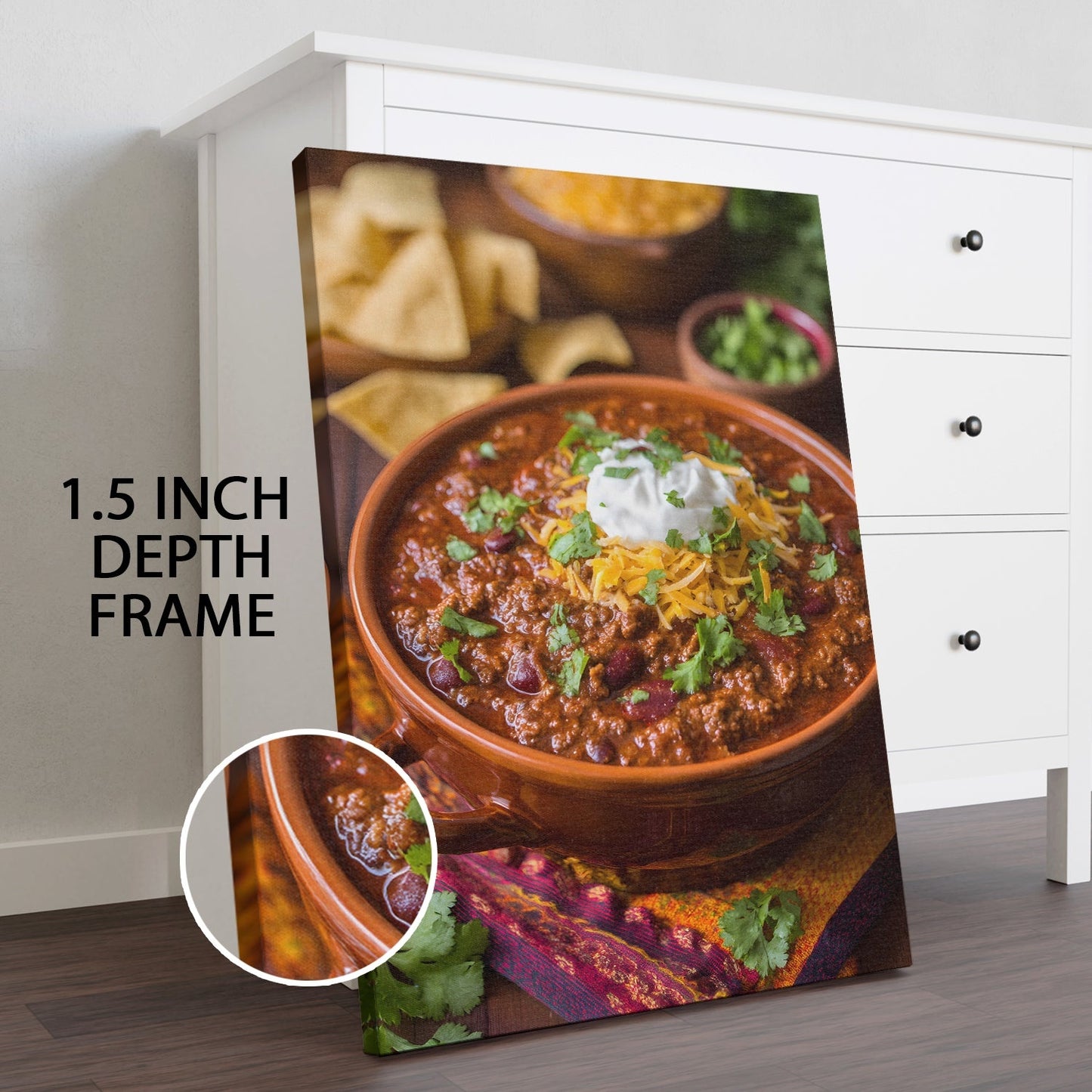 Hearty Chili Con Carne Wall Art – Tex-Mex Kitchen Canvas Decor