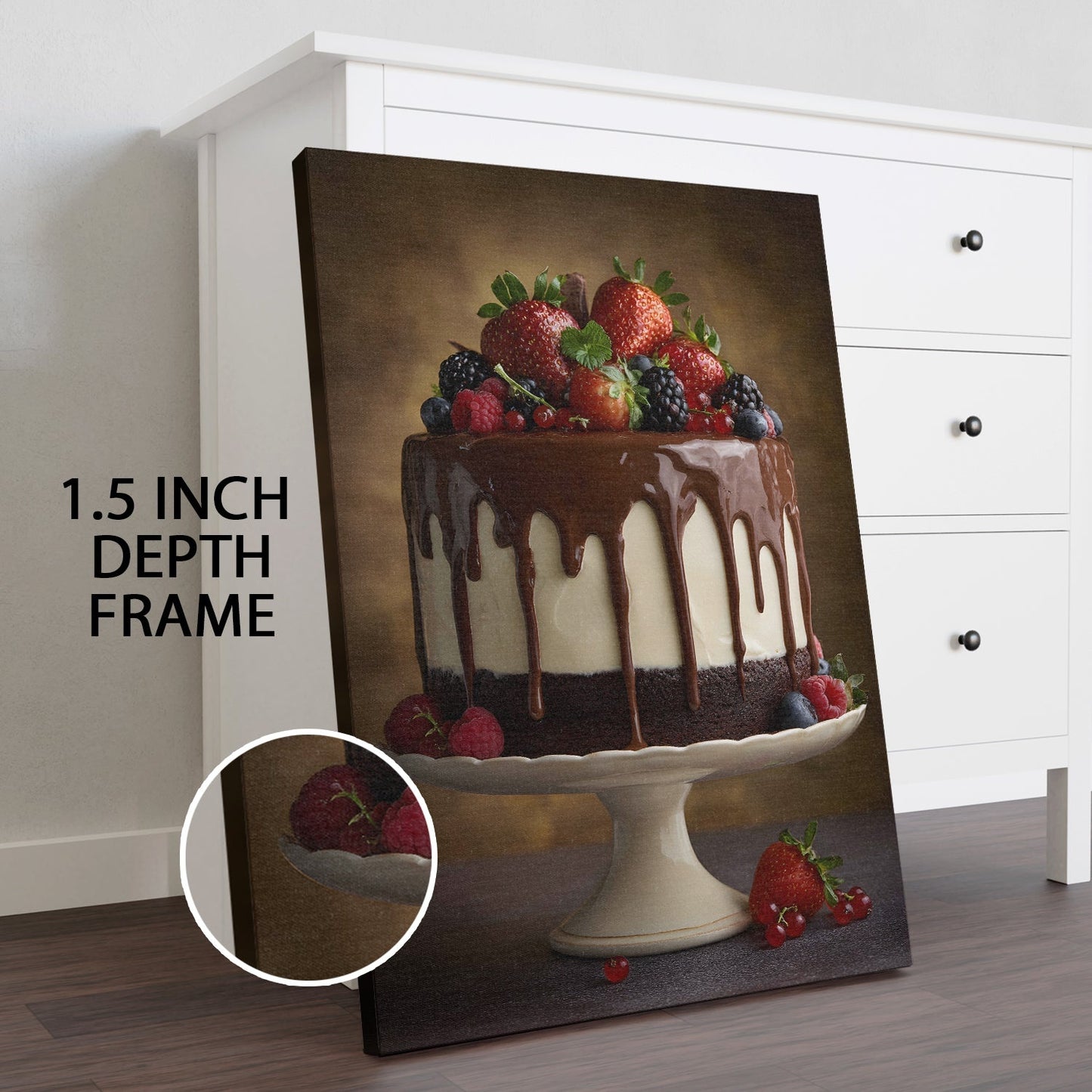 Chocolate Berry Cake Wall Art – Bakery Café Kitchen Canvas Decor