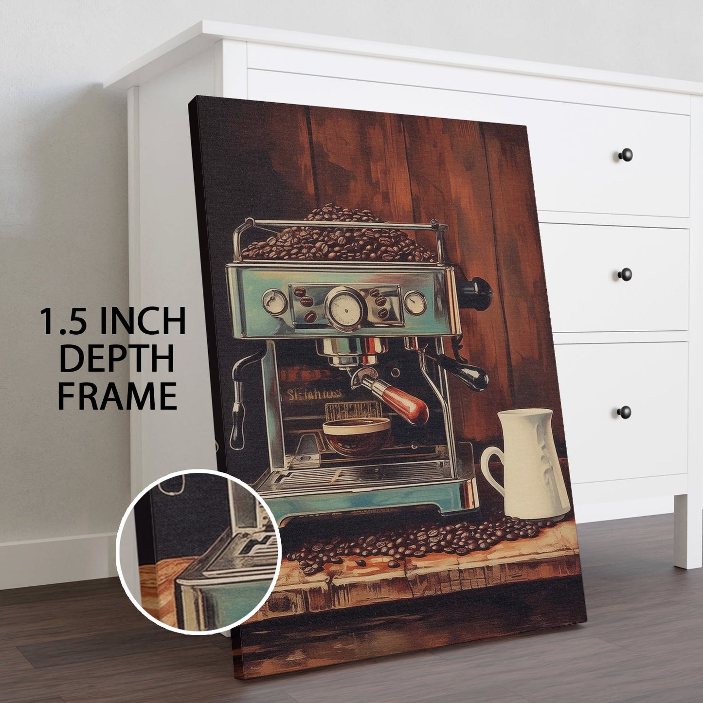 Vintage Coffee Machine Wall Art – Retro Café Kitchen Canvas